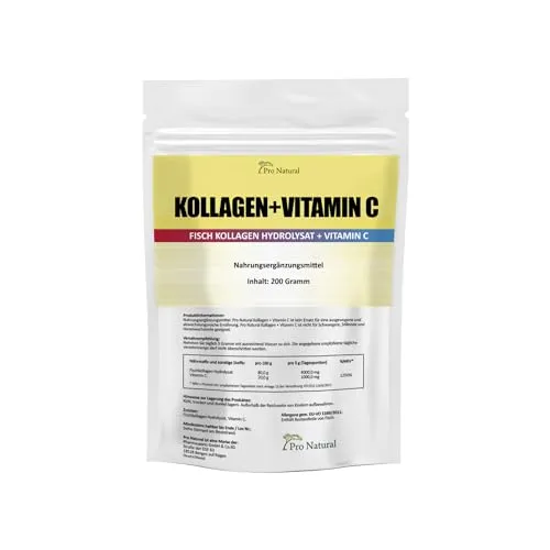 Pro Natural Rein Kollagen Hydrolysat Haut Gelenke Knorpel Marine Collagen + Vitamin C