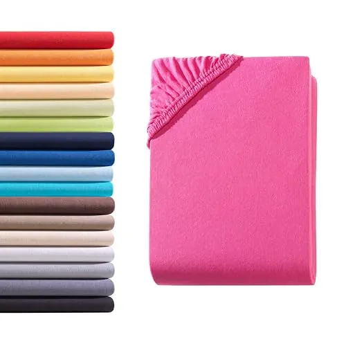 Hometex Premium Textiles Spannbettlaken Spannbetttuch 140-160 x 200 cm, Bettlaken Jersey aus 100% Baumwolle, Matratzen bis 23-25 cm, Oeko-TEX Made IN Green, Magenta