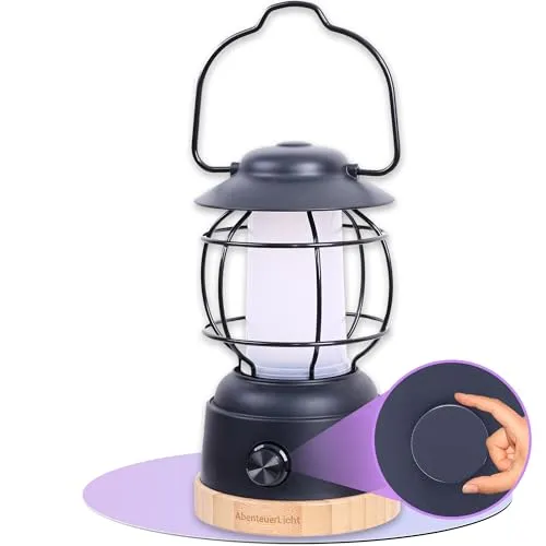 Outdoor LED Camping Laterne Abenteuerlicht - Wetterfeste Akku Lampe mit 200h Leuchtdauer - Elektrische Camping-Laternen: Stufenlos dimmbar mit 2 Lichtfarben und IP44 Schutz für alle Wetterlagen. Integrierte Powerbank-Funktion für das Laden von Geräten unterwegs.