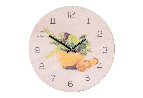 Levandeo® Wanduhr aus Holz 30x30cm – Runde Holzuhr für die Küche - Wanduhren aus echtem Birkenholz, einzigartiges Design mit Kräuter-Motiv und stabiler Bauweise. Ideal für eine natürliche Küchendekoration.