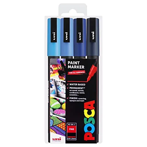 POSCA PC-3M Art Paint Markers – 4er-Set – im Plastiketui (Blue Tones)