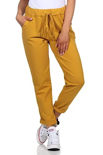 Damen Jogginhose im Boyfriend-Style Sweatpants für Freizeit Sport Fitness Yoga Training 3569 Senf 42/46