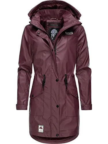 Navahoo Damen gefütterter Regenmantel Deike Wine Gr. S - Funktionsjacke mit wasserdichtem Obermaterial und warmem Teddyfleece-Futter, ideal für kalte, nasse Tage. Stylischer Parka mit taillierter Passform und abnehmbarer Kapuze.
