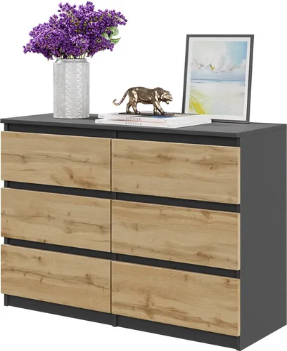 Furnica Kommode GABRIEL mit 6 Schubladen - Anthrazit Grau - Schubladenkommode mit 6 geräumigen Schubladen, grifflos und kinderfreundlich. Modernes Design in Anthrazit mit farbigen Fronten, ideal für jedes Zimmer und pflegeleicht.