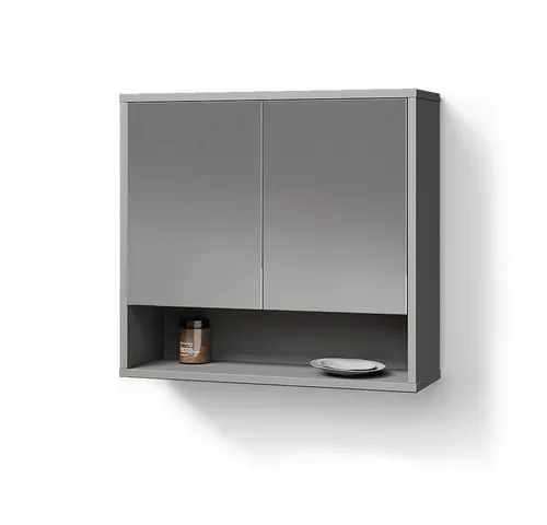 Livinity® Badezimmerspiegelschrank ATERNO, Grau, 70 x 65 cm mit 2 Türen - Moderner Spiegelschrank in Grau, bietet viel Stauraum und ist mit einer robusten Melaminharzbeschichtung versehen, ideal für Ihr Badezimmer.