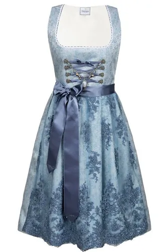 Edelnice Dirndl Cloé blau 52 - Trachtenmode: Elegantes Midi Dirndl in hellblau aus 100% Polyester Mikrofaser, perfekt für festliche Anlässe und bequem durch seitlichen Reißverschluss.