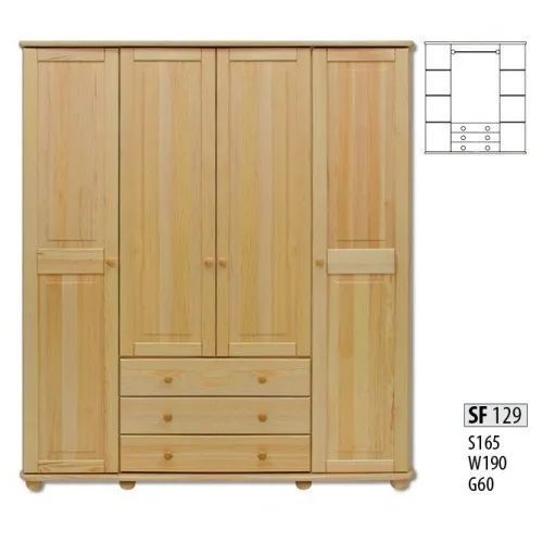 Echter Holz Massivholz Kleiderschrank 4 Türen 3 Schubladen - Moderner Kleiderschrank aus massivem Holz, ideal für das Schlafzimmer oder Arbeitszimmer. Mit 4 Türen und 3 Schubladen bietet er viel Stauraum und besticht durch seine natürliche Optik.