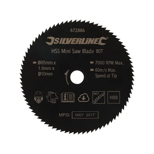 Mini Kreissägeblatt D 85 x 1,6/1,0 x 10 , HSS , 80 Zähne , für Holz/Metall