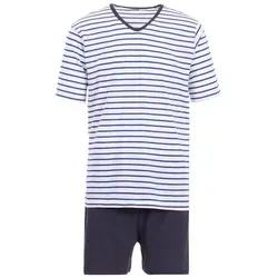 Henry Terre Schlafanzug Pyjama Set Shorty - V-Neck blau XXL