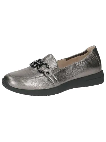 CAPRICE Damen Slipper aus Leder - Bequem und Metallisch (Stone Metallic) - Slipper & Mokassins für Damen mit AIRMOTION-Sohlentechnologie für optimale Luftzirkulation und Komfort. Ideal für Alltag und besondere Anlässe.