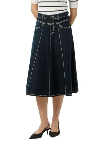 comma Midirock aus elastischem Denim - A-Linien-Rock mit elastischem Sattelbund für optimale Bewegungsfreiheit und feminine Silhouette, ideal für lässige und Business-Casual Looks.