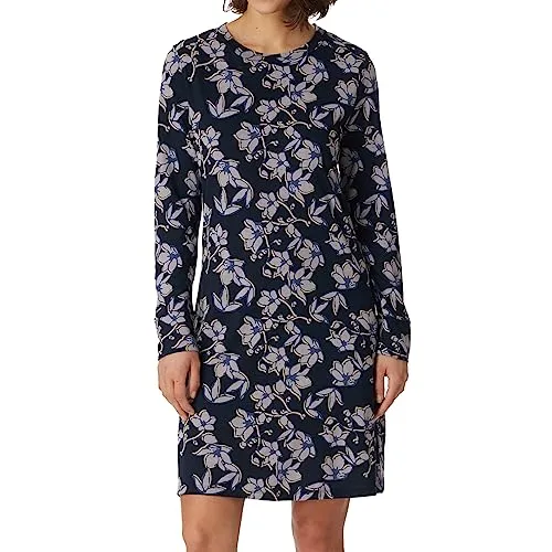 Schiesser Damen Langarm Baumwolle Modal Sleepshirt Bigshirt-Nightwear Nachthemd, dunkelblau floral, 40