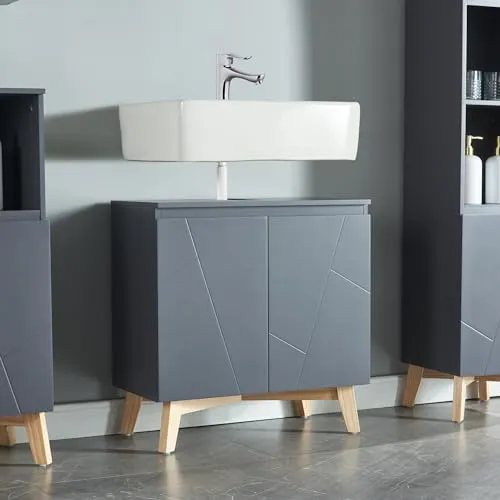 [en.casa] Waschbeckenunterschrank Overath - Stilvoller Badezimmerschrank mit 2 Türen - Unterschrank fürs Bad, freistehend mit kompakten Maßen von 60x60x30cm, bietet optimalen Stauraum und überzeugt durch eine einzigartige Türfront.