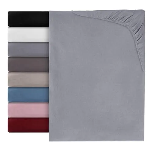 Spannbettlaken Spannbetttuch Luna 100% Baumwolle Bettlaken Betttuch Matratzenbezug 8 Farben Uni Hellgrau - 90x200cm
