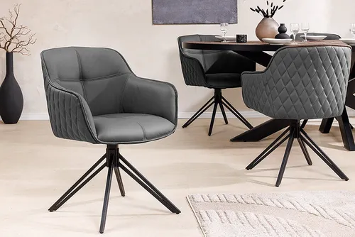 riess-ambiente Polsterstuhl EUPHORIA grau / schwarz (Einzelartikel, 1 St), Esszimmer · Echtleder · Metall · mit Armlehne · 180° drehbar · Retro