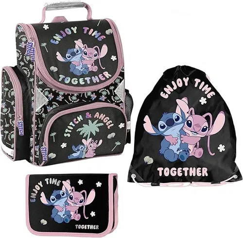 STITCH-Schulranzen für Jungen und Mädchen, 3er-Set - Schul-Rucksack für die 1-3 Klasse, farbenfrohes Disney-Design, ideal für einen stylischen Schulstart für Mädchen und Jungen.