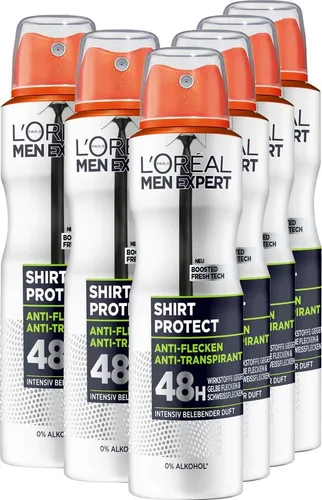 L'ORÉAL PARIS MEN EXPERT Deo-Spray Deo Spray Shirt Control 48h, Packung, 6-tlg., mit hoher Zuverlässigkeit