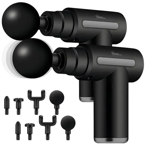 newgen medicals Hand-Massagepistole: 2er-Set Kompaktes Akku-Hand-Massagegerät mit 4 Aufsätzen, 6 Stufen (Massage-Hammer, Electric Massage Gun)