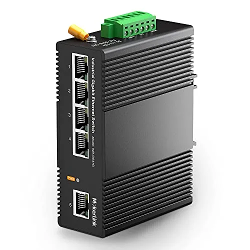 MokerLink 5 Port Gigabit Industrial DIN-Rail Ethernet Switch Hutschiene, 14Gbit/s Schaltkapazität, IP40 Unmanaged Network Switch (-40 bis 185°F), mit Netzteil