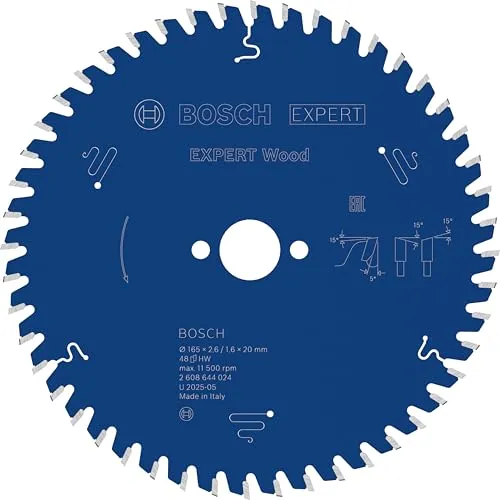 Bosch Accessories Expert for Wood 2608644024 Kreissägeblatt 165mm - Kreissägeblatt mit 48 Microteq-Zähnen für saubere und effiziente Schnitte, ideal für verschiedene Sägearten. Hergestellt aus langlebigem Carbide für höchste Präzision.
