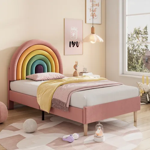 Polsterbett Rosa 90x200 cm mit höhenverstellbarem Kopfteil - Stylisches Polsterbett in Rosa mit einem höhenverstellbaren Kopfteil für individuellen Komfort. Ideal für Jugendzimmer oder als Einzelbett. Stabilität und modernes Design vereint.