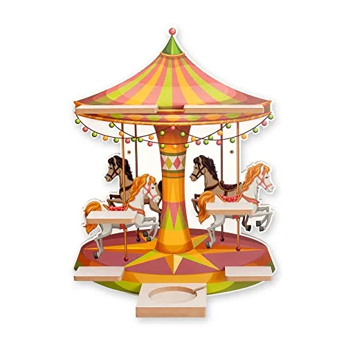 Regal „Karussell“ für Toniebox und Tonies mit 40 Metallplättchen - Bezauberndes Regal mit fröhlichem Motiv für Kinderzimmer, 50x45 cm groß und inklusive 40 selbstklebenden Metallplättchen für eine flexible Befestigung der Tonie-Figuren.
