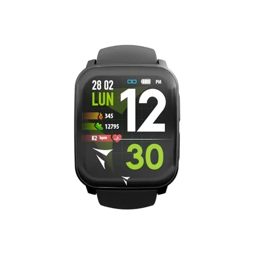 TECHMADE Smartwatch Tech Feel, EKG mit Einer Strecke, Herzfrequenz, Sauerstoff, Sport, Schlafmonitor, Anrufbenachrichtigung, kompatibel mit iOS und Android (Black Case and Strap)