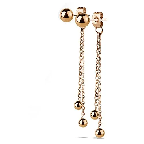 Bungsa Ohrstecker mit Ketten und Kugeln für Damen aus 316L Edelstahl (rosegold)