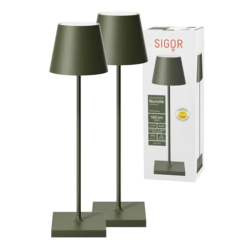 SIGOR Nuindie 2.0 Akku-Tischlampe, 2er-Set, tannengrün in grün von Sigor