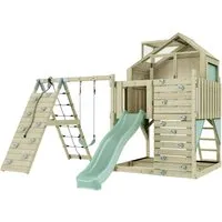 PolarPlay Spielturm Anika - Spieltürme mit vielfältigen Spielmöglichkeiten, stabiler Holzbau und 10 Jahre Garantie auf Holzelemente. Ideal für spannende Abenteuer im eigenen Garten!