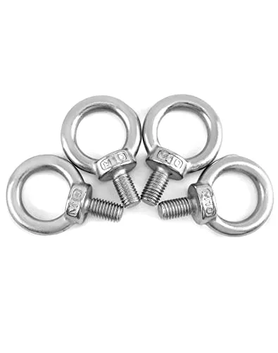 QWORK® 4 Stück M10 Ringschraube - 200KG - 304 Edelstahl Ösenschrauben für Rolle des Befestigens und Hängens