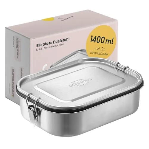 SILBERTHAL Lunchbox Brotdose Edelstahl 1400ml - Edelstahl Brotdose mit 1400 ml Fassungsvermögen, ideal für die Schule, Arbeit oder Ausflüge – langlebig und umweltfreundlich.