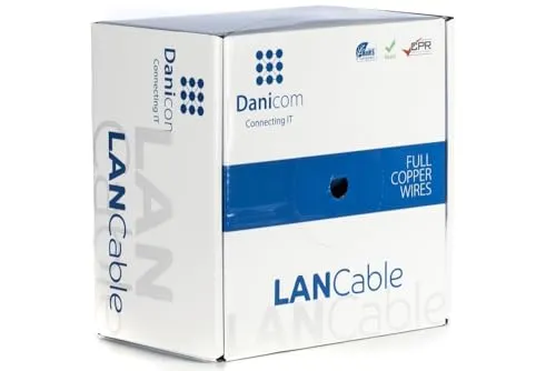 Danicom CAT6A U/UTP Netzwerkkabel 100m - LSZH (Dca) - Professionelles 100m Netzwerkkabel mit starren Kern, ideal für LSA Montage und aus 100% Kupfer gefertigt. Dca klassifiziert für höchste Sicherheitsstandards.