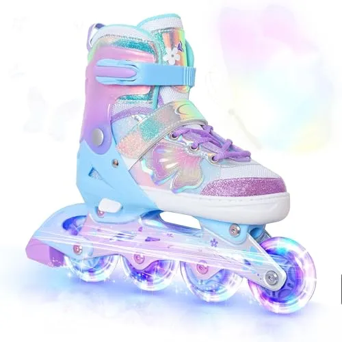 Nattork Kinder Inliner für Mädchen – Verstellbare Inline Skates mit Schmetterlingsdesign (Violett, 37-41 EU)
