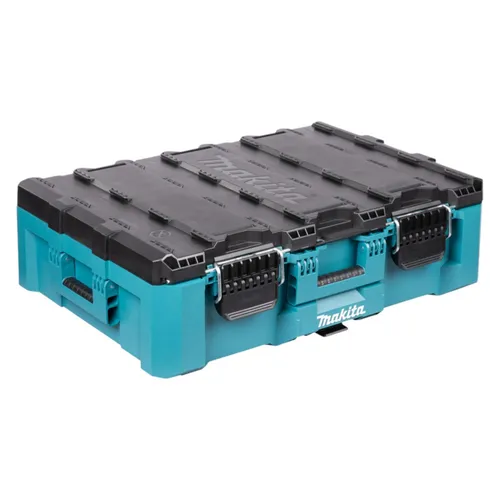MAKTRAK Werkzeugbox L blau/schwarz - Transportkoffer aus robustem Copolymer-Kunststoff mit 63,16 Litern Volumen, ideal für die sichere Aufbewahrung und den Transport von Werkzeugen.