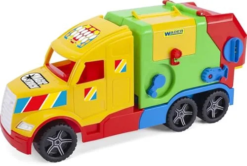 Wader 36331 - Magic Truck Müllwagen mit Förderband und leuchtenden Scheinwerfern, Größe ca. 59,5 cm, für Kinder ab 3 Jahren, geeignet als Geschenk für kreatives Spielen