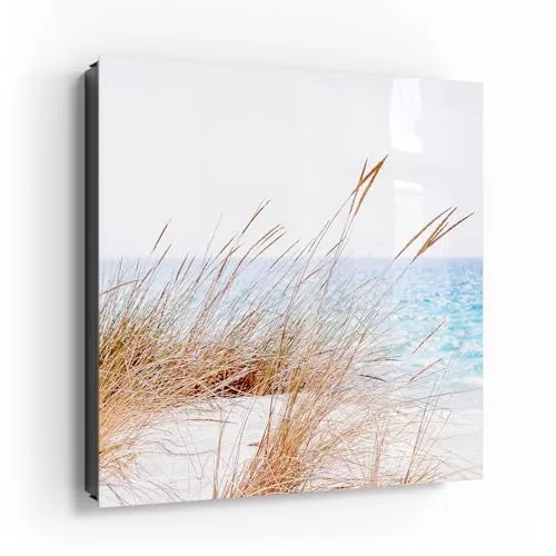 DEQOART Schlüsselkasten schwarz | 30x30 cm | Motiv Stille Meeresbrise | Glas & Metall Schlüssel-Box | Schlüsselschrank mit 50 Haken + 2 Magnete | Moderne Box magnetisch & beschreibbar