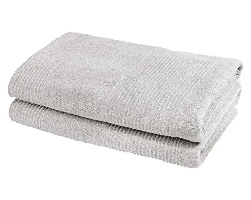 fleuresse Duschtücher 2-er Set 70x140 cm - Farbe 27 steingrau - Hochwertige Badetücher aus 550 g/m² Frottee, extrem saugfähig und langlebig. Mit praktischen Kordel-Aufhängern und eleganter Streifenbordüre für stilvollen Komfort.