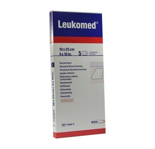 Leukomed sterile Pflaster 10x25 cm - Pflaster für empfindliche Haut, bietet schmerzarme Entfernung und schützt Wunden vor Infektionen dank silikonbasierter Haftung.