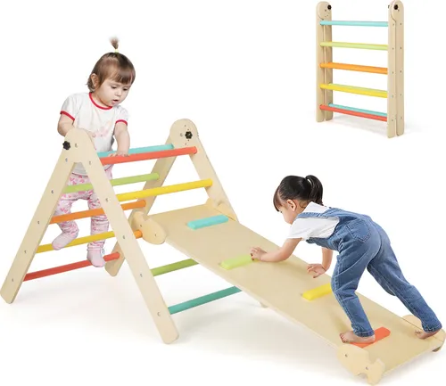 COSTWAY 3-in-1 Kletterspielzeug für Kinder – Faltbares Dreieck mit Rampe - Erleben Sie kreatives Spiel mit dem COSTWAY 3-in-1 Kletterspielzeug. Das faltbare und höhenverstellbare Dreieck bietet vielseitige Spielmöglichkeiten für Kinder ab 3 Jahren und fördert Bewegung und Koordination.