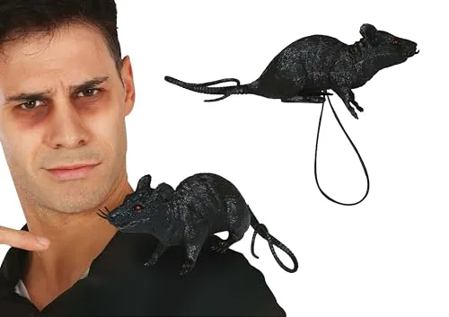 FIESTAS GUIRCA | Schwarze Ratte mit Schultergummi (16 cm) - Kreatives Kostüm Zubehör für Halloween, Cosplay und Horrorfilm Partys - Gruseliges Accessoire ideal für Horrorfilm-Charaktere