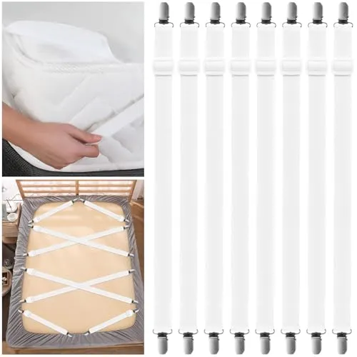 Farerkass 8 Stück Bettlakenspanner, Elastische Betttuchspanner Verstellbare, (35cm -130cm) Elastische Bettlakenspanner, Lakenspanner Mit Metallclips für Bettlaken, Matratze, Bügelbrett Oder Sofa