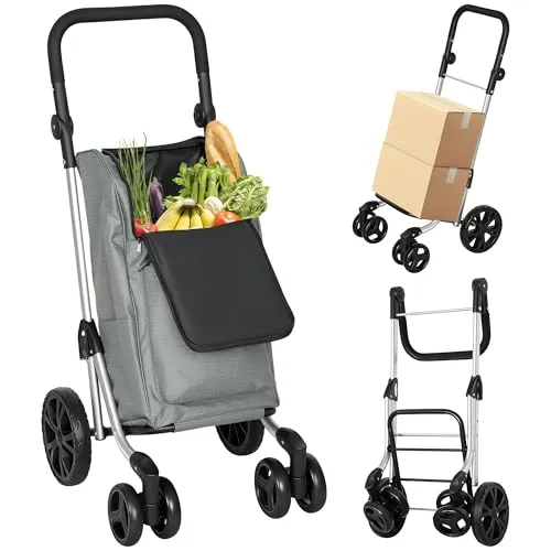 HOMCOM Einkaufstrolley 46L, 25 kg Tragfähigkeit, verstellbarer Griff, Grau