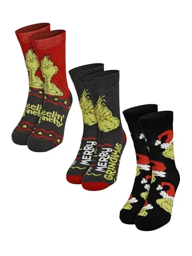 United Labels 3 Paar Der Grinch Socken für Damen und Herren, 40-45, Unisex Strümpfe Weihnachten, Weihnachtssocken lustig
