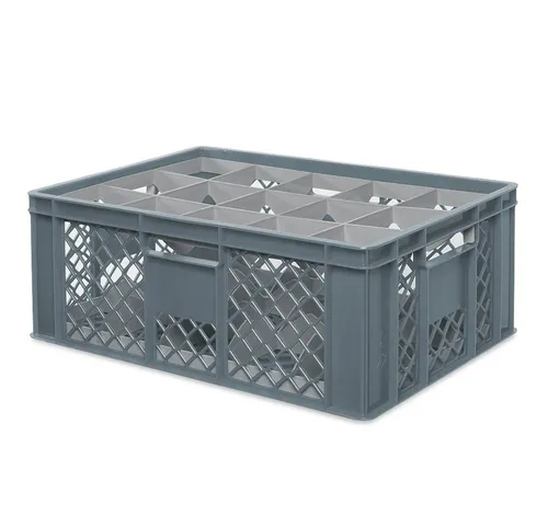 BRB-Lagertechnik Aufbewahrungskorb Gläserkiste 600x400 mm - Dekokörbe für 15 Gläser bis 205 mm Höhe, spülmaschinenfest und mit praktischen Durchfassgriffen für einfachen Transport und Lagerung.