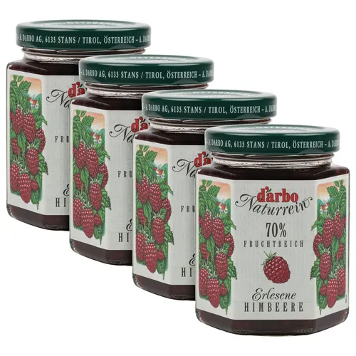 Food-United Himbeere mit Kernen Naturrein DARBO FRUCHTAUFSTRICH 4x 200g Glas