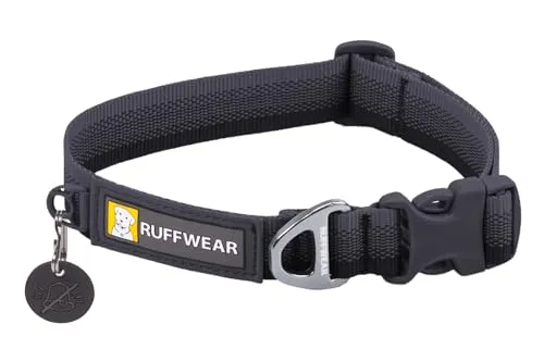 Ruffwear Front Range-Halsband, Hundehalsband mit V-Ring, längenverstellbares Haustier-Hundehalsband, bequemer weicher Stoff, Haustierhalsband mit Hundeleinen-Befestigungsring, Basalt Gray 14