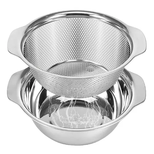 Edelstahl-Sieb mit Schüssel 2-teilig 27cm – für Nudeln & Gemüse | 2-teiliges Edelstahl-Sieb mit Schüssel – 27 cm Küchensieb für Nudeln, Gemüse, Obst, Reis & mehr