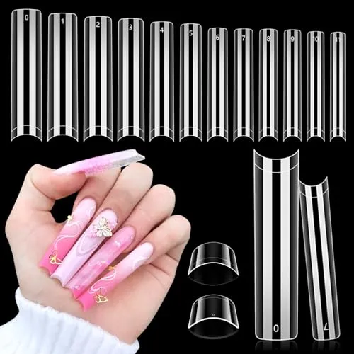 Adonafy Nail Tips für Gelnägel: Extra Lange 504 Stück Acryl Künstlich Fake Nails Tips - Französisch Transparent Kunstnägel zum Aufkleben 12 Größen Halbe Abdeckung Nagel Tips Set für Nagelstudios DIY
