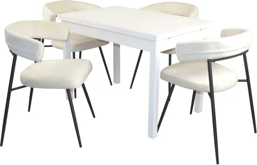 Essgruppe, Tischgruppe 5-teilig Cremefarben/Weiß Sitzgruppe Esszimmergruppe Set